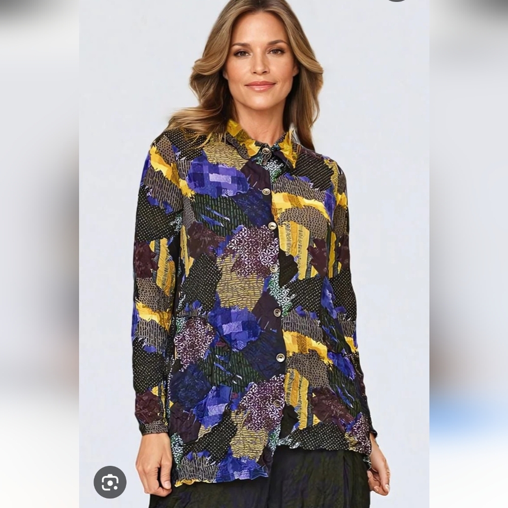 Chalet Et Ceci Everly Multicolor Abstract Print Top Button Down Shirt XL (B8)